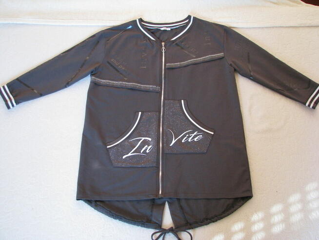 Piękna oliwkowa rozpinana bluza z bawełny ze wzorami XXL