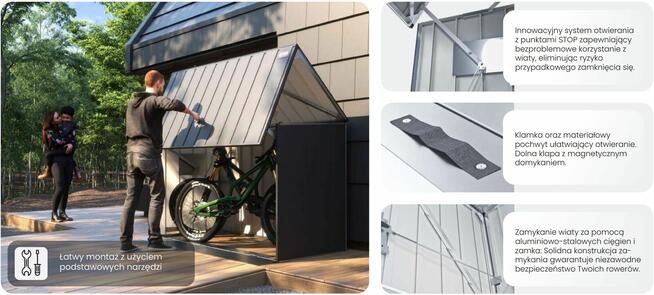 Solidny schowek na rower – stalowa konstrukcja, ocynk