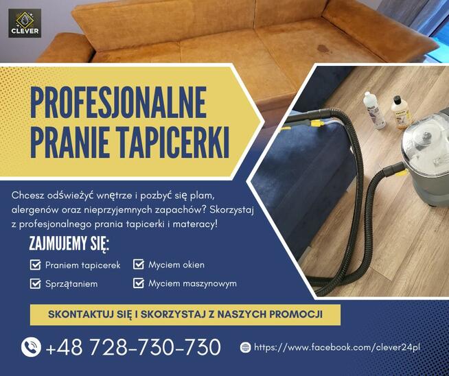 Pranie tapicerki, narożnika, sofy, materaca, dywanu...