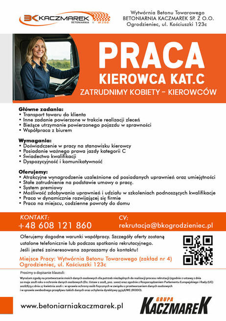 Kierowca kat. C - Zatrudnimy kobiety kierowców