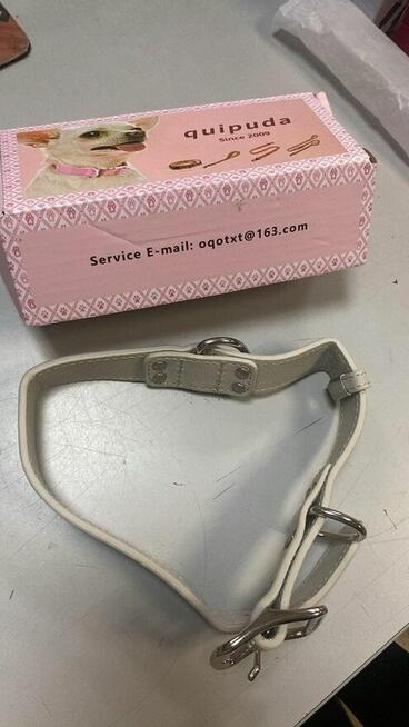 Obroża skórzana jasnoszara rozmiar M 33-45 cm