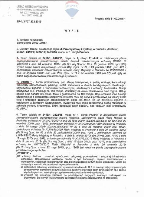 Działka pod stację benzynową Prudnik pow.8217 m2