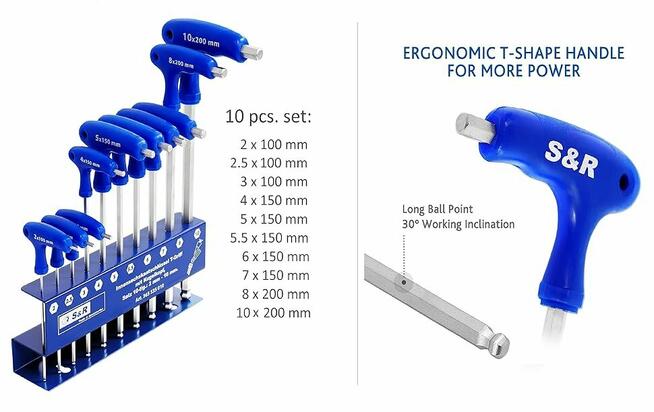 Zestaw kluczy imbusowych, sześciokątny, 10 szt. S&R