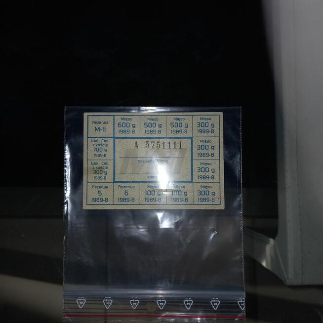 Kartka na mięso SERIA: A 3kg mięsa i 1kg z kością 1989 rok