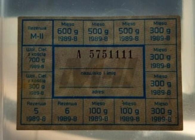 Kartka na mięso SERIA: A 3kg mięsa i 1kg z kością 1989 rok