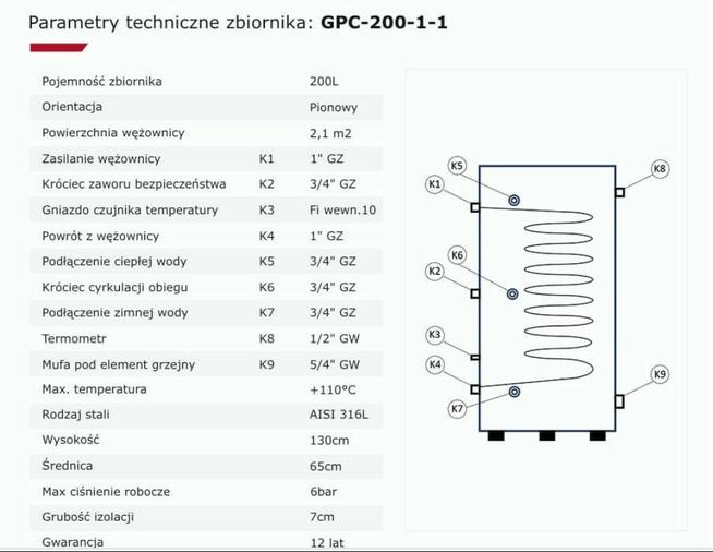 Zbiornik C.W.U. 200l stal nierdzewna Vesta GPC-200, 12 lat g