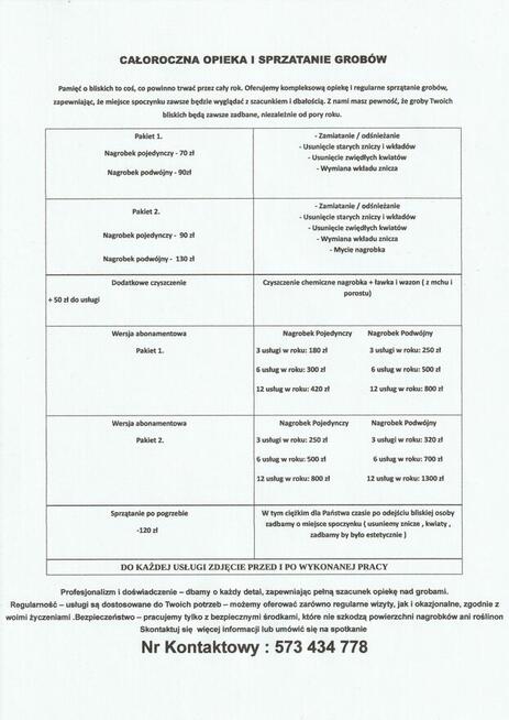 CAŁOROCZNA OPIEKA I SPRZATANIE GROBÓW