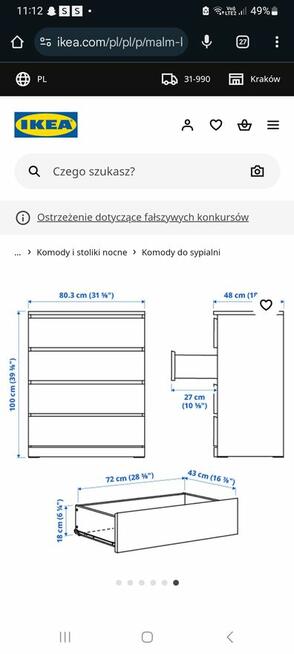 Nowa komoda Malm z Ikei biala