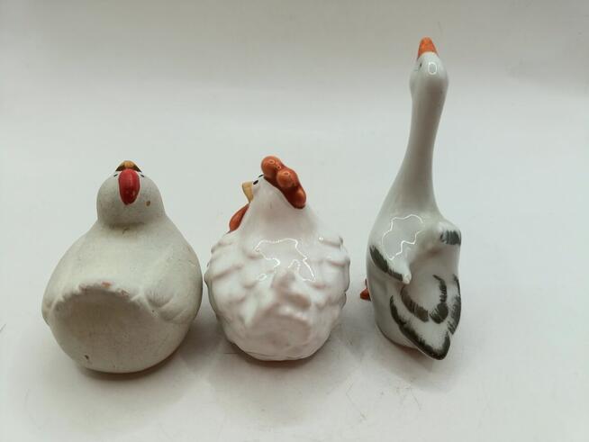 Figurki drobiu mini : dwie kurki i gąska