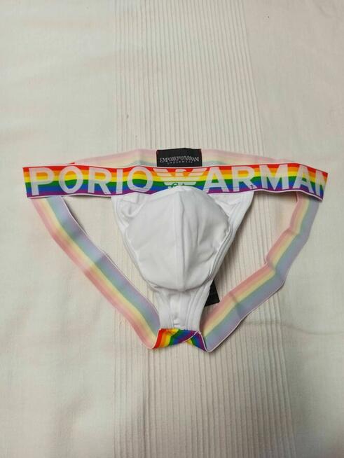 Białe jockstrapy Emporio Armani roz L pride siłownia sport