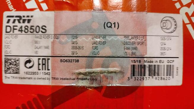 NOWA Tarcza hamulcowa TRW DF4850S Ford Volvo