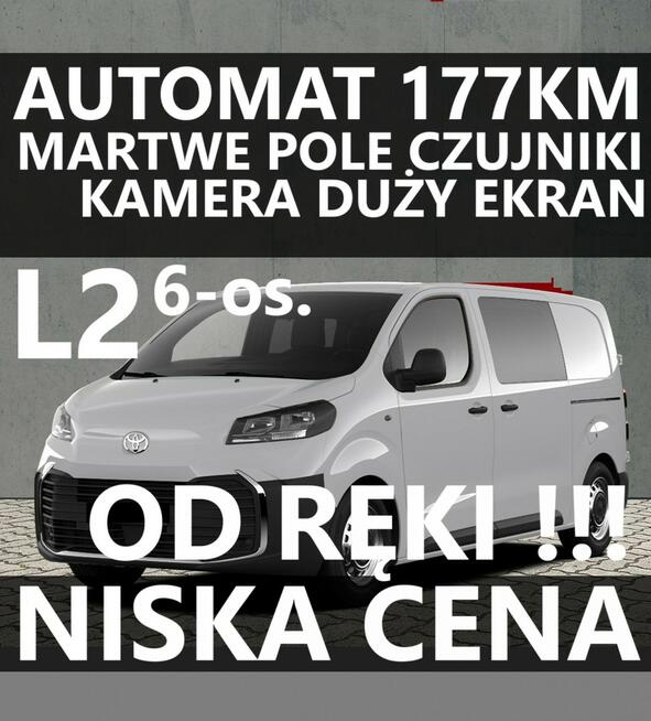 Toyota ProAce 6-os. Brygada 177KM 8A/T Kamera Ekran 10" Czujniki MartwePole  Od ręki