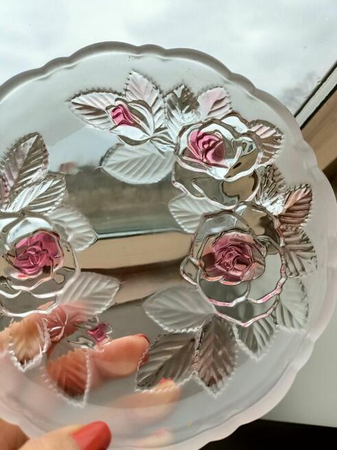 Szkło talerz patera na ciasto różowe przestrzenne róże