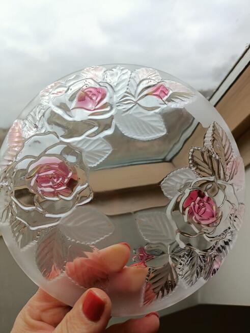 Szkło talerz patera na ciasto różowe przestrzenne róże