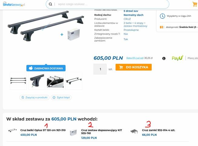 Bagażnik dachowy CRUZ belki Oplus ST Czarny Fiat 500X