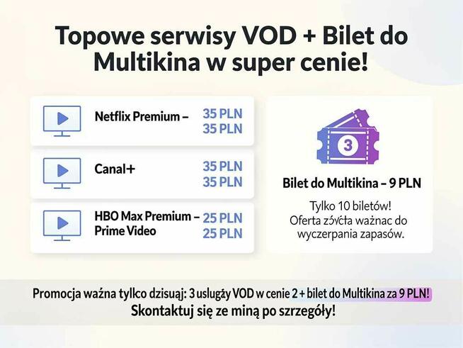 Sprzedam bilety do kina oraz sprzedam dostepy do platform s