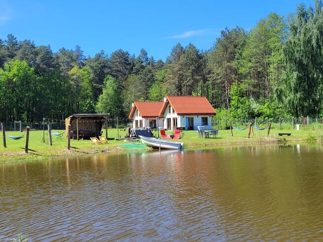 Gotowy biznes: 1,5ha: staw + 2 domki 35m2 + dom
