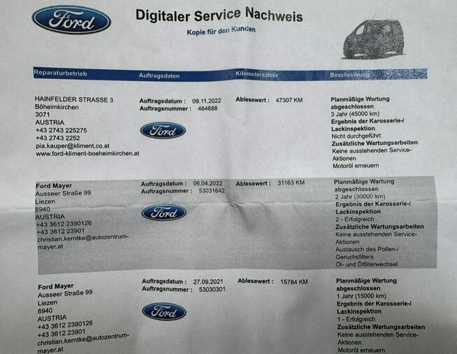 Ford Tourneo Courier Pisemna Gwarancja 12 miesięcy