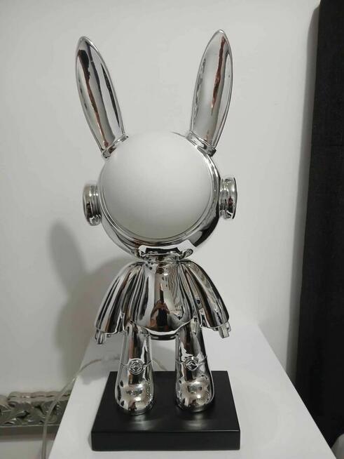 Unikatowa, lampka, chromowana figurka królika