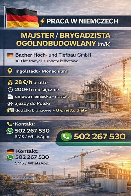Niemcy. Majster / Brygadzista ogólnobudowlany (m/k).