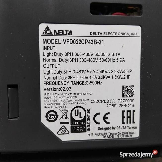 Falownik Delta VFD022CP43B-21