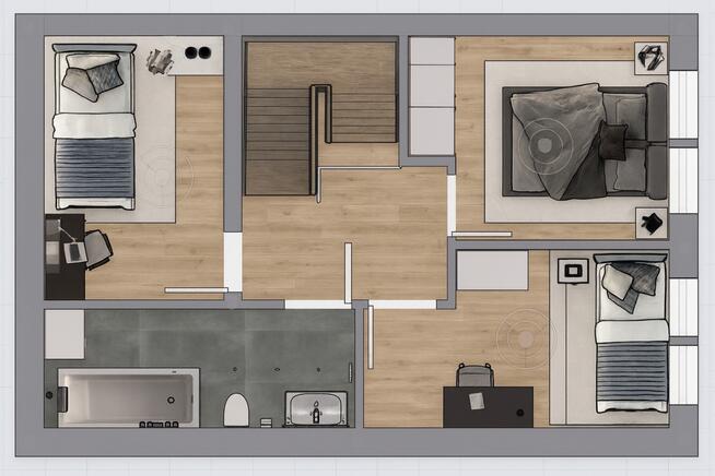 Szeregowiec dwupoziomowy 60 m² + ogródek + strych