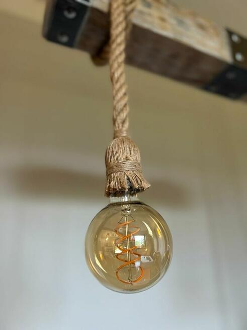 Stylowa lampa wisząca w klimacie loft/rustykalnym, belka dre