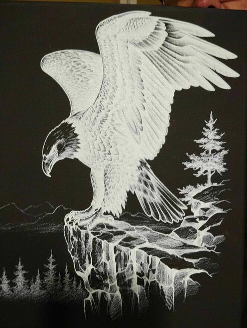 Obraz na ścianę .Płótno czarne -orzeł na skale