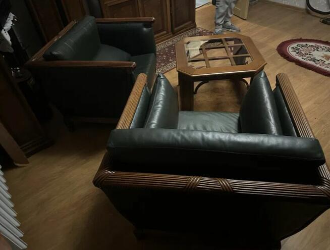 Skórzane fotele gabinetowe + stolik kawowy | skóra naturalna