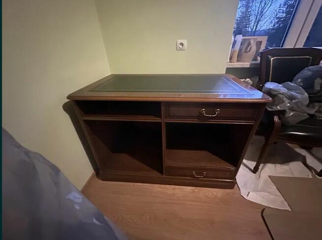 Małe biurko drewniane ze skórzanym blatem | lite drewno | Ga