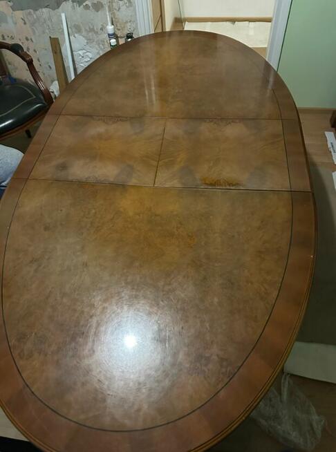 Duży stół z litego drewna + 6 krzeseł | skóra naturalna | ko