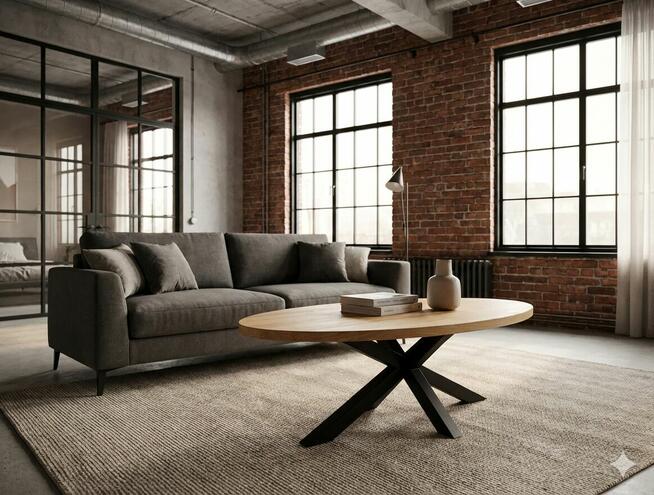 Unikalny stolik kawowy blat dębowy Handmade stalowe nogi