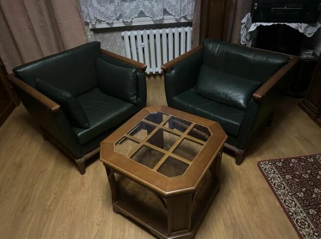 Skórzane fotele gabinetowe + stolik kawowy | skóra naturalna