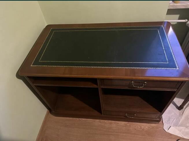 Małe biurko drewniane ze skórzanym blatem | lite drewno | Ga