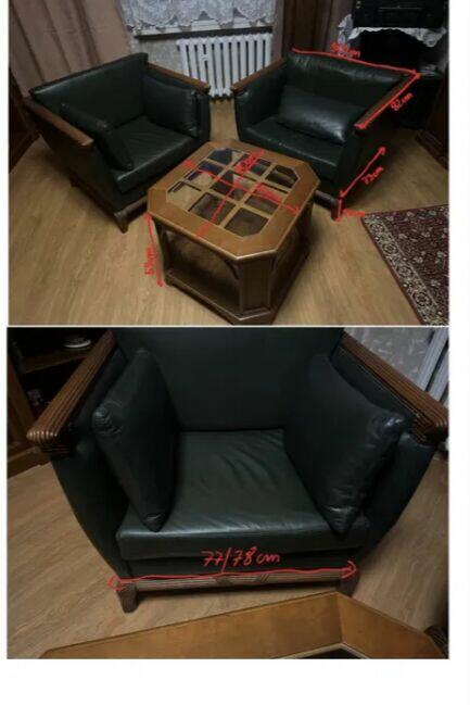 Skórzane fotele gabinetowe + stolik kawowy | skóra naturalna