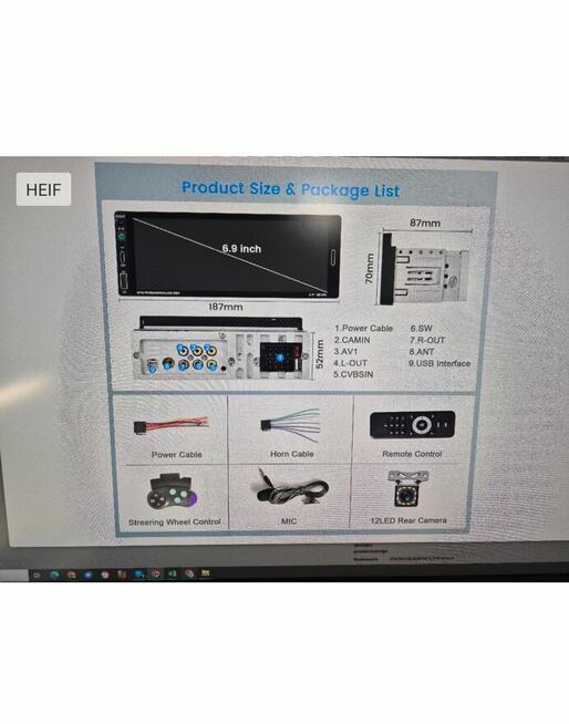 Radio samochodowe 1Din Android auto Carplay 6,9