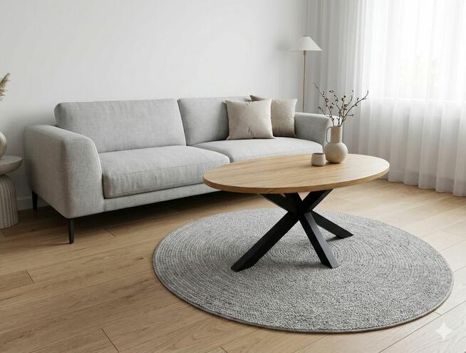 Unikalny stolik kawowy blat dębowy Handmade stalowe nogi