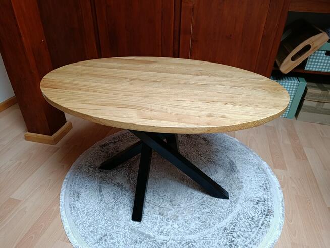 Unikalny stolik kawowy blat dębowy Handmade stalowe nogi