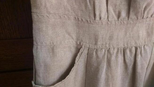 Sukienka lniana gruba M - len naturalny kieszenie