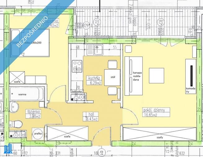 bezpośrednio, 2 pokojowe + kuchnia (45mkw) na bliskiej Woli, ul. Zawiszy 16,