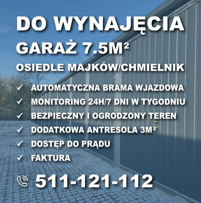 Garaż/Magazyn 7,5m2 os. Majków/Chmielnik monitoring, prąd