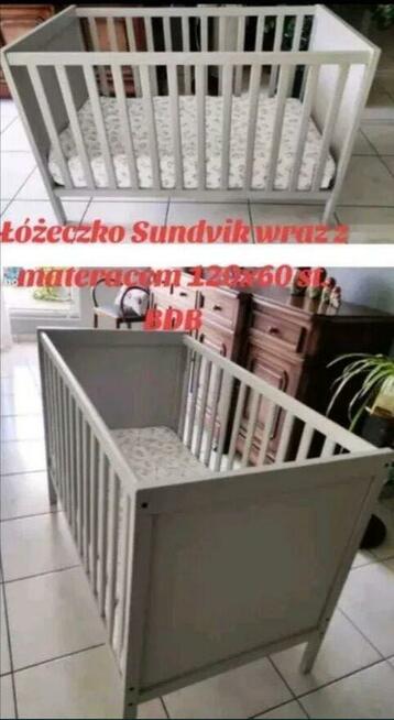 Ikea łóżeczko Sundvik szare, pościel, wanienka