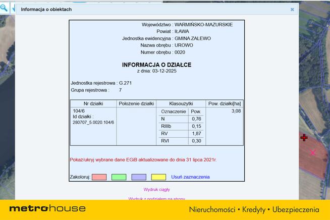 Działka rolna 3,08 ha w pobliżu lasu i jeziora.