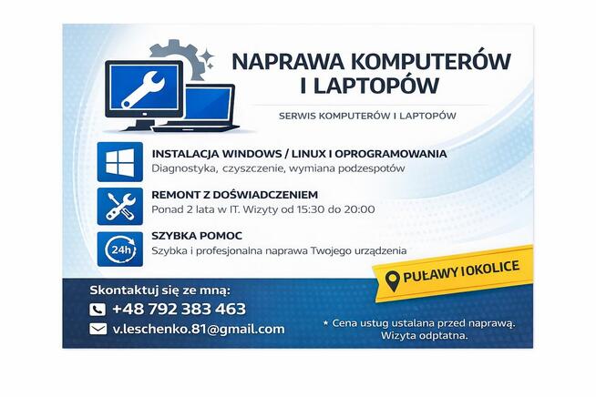 Komputer wolny? Naprawa /Czyszczenie /Windows.Dojazd Puławy