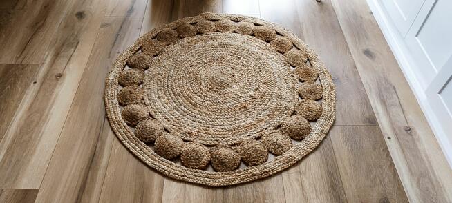 Śliczny, okrągły DYWAN naturalny z juty / boho / retro