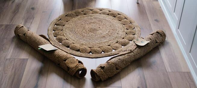 Śliczny, okrągły DYWAN naturalny z juty / boho / retro
