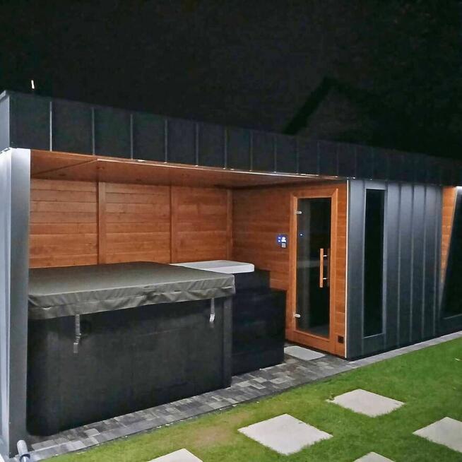 Domek SPA 2,4x10 m Sauna + Jacuzzi + Prysznic + WC