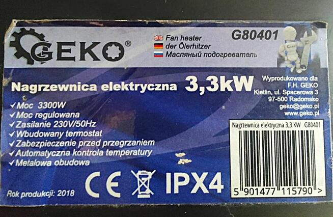 Nagrzewnica elek GEKO G80401 3,3kW Grzejnik Dmuchawa Piecyk