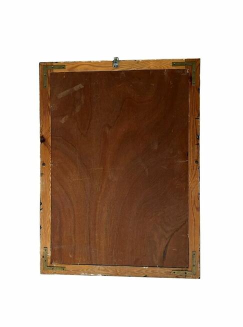 Vintage PRL – masywne rustykalne lustro z litego drewna