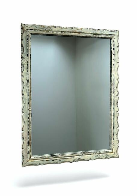 Vintage PRL – masywne rustykalne lustro z litego drewna